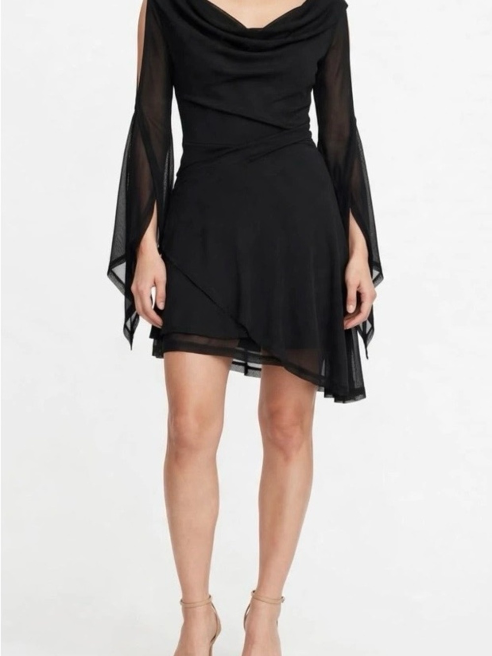 Fashion Nova Black Off-Shoulder Mesh Sleeve Mini Dress